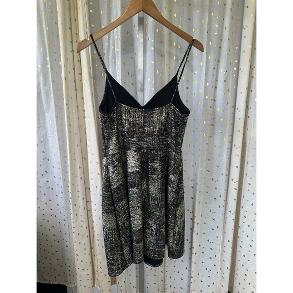 Soprano Metallic Gold Stretched Fit & Flare Pleated Cocktail Mini Dress L - Picture 3 of 5